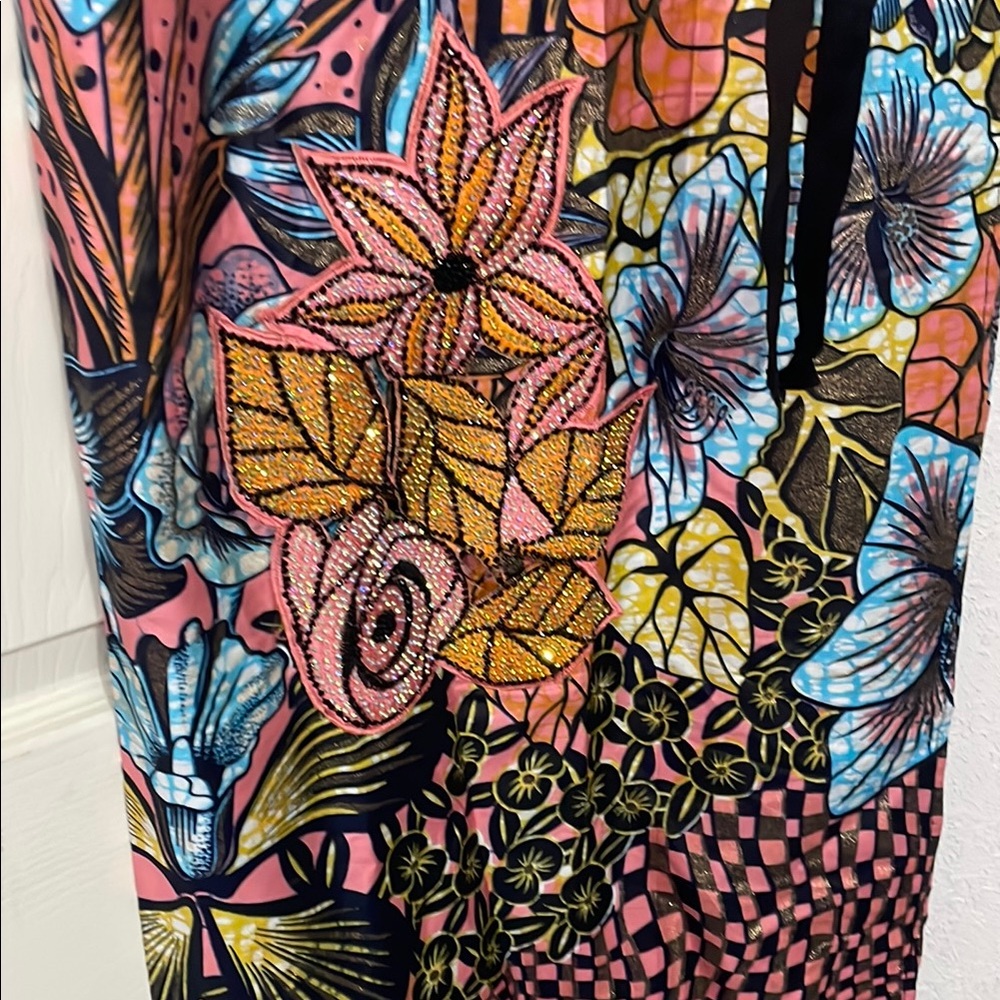 Handmade Wraparound Floral Patterned Skirt Vibrant Colors Rhinestone flowers